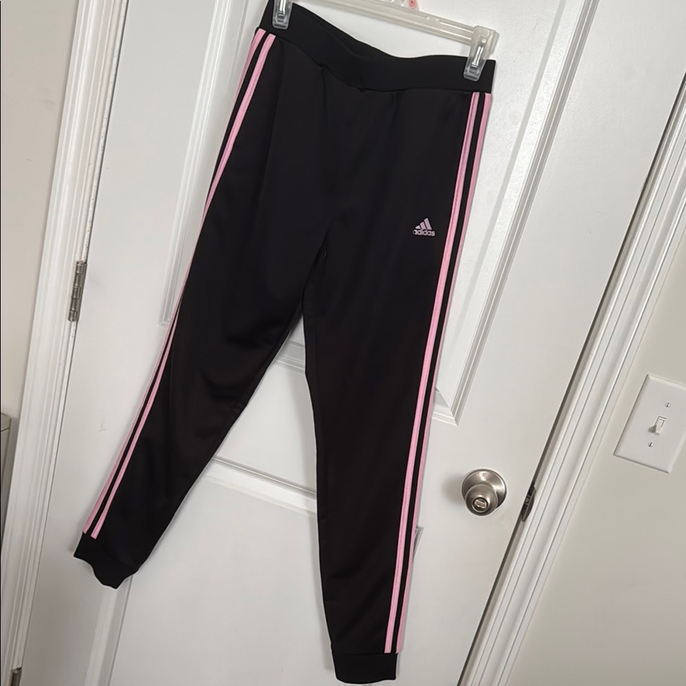 Adidas Black and Pink Sweatpants with Elastic Cuffs